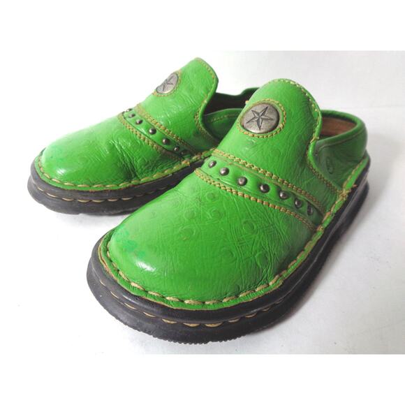 DOUBLE H Kids 11.5M Green Ostrich Print Leather Slip On Western Style Clog Shoe - Picture 1 of 7